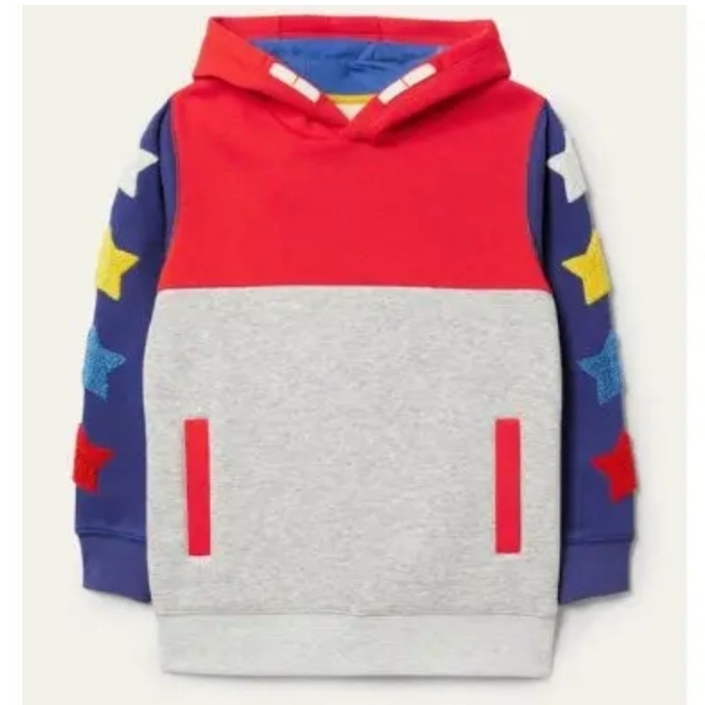 Mini Boden Hoodie Boys Sz 2-3Y Colorblock Gray Stars